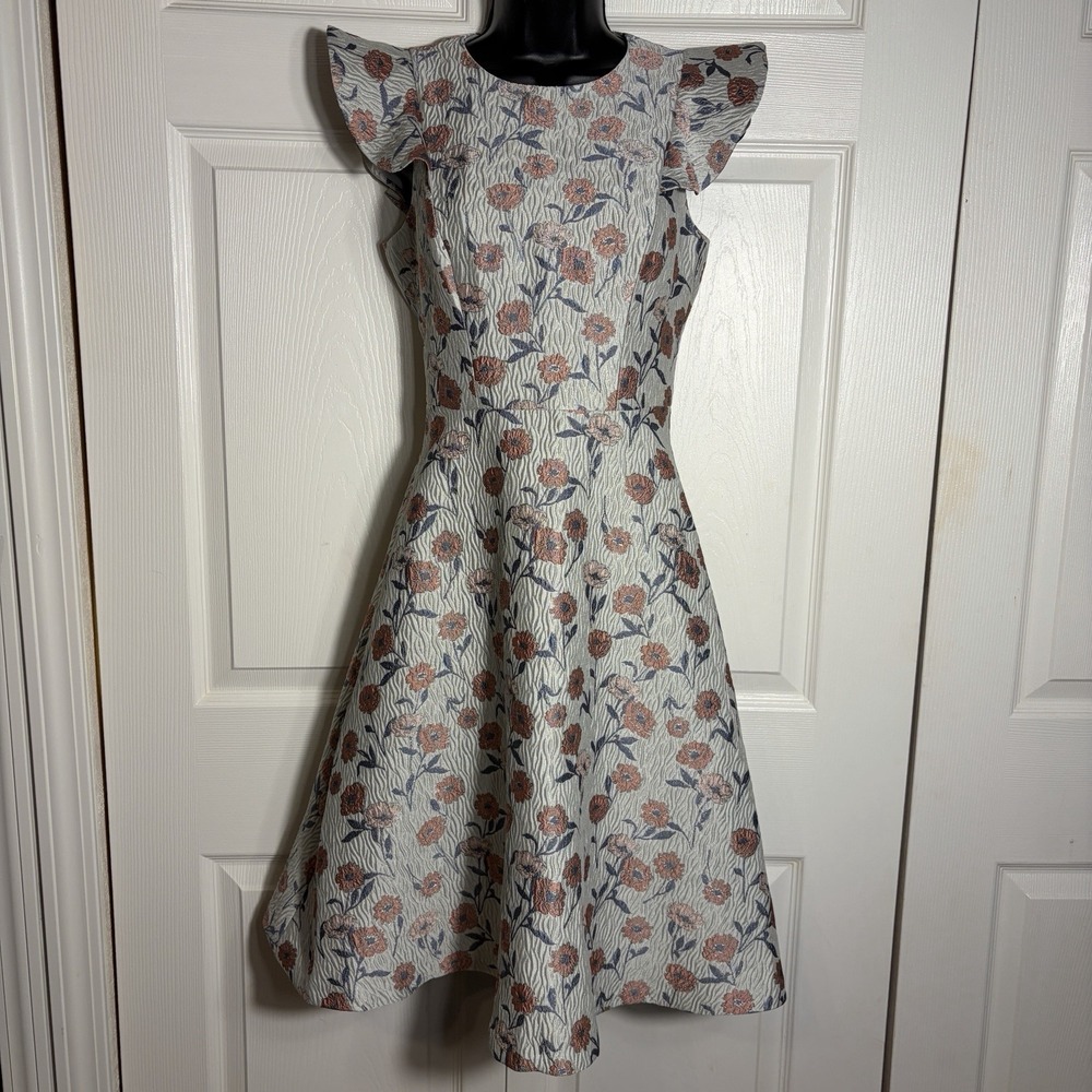 Gal Meets Glam Lola Dancingβ Daisy Dress Women 00 Silver Pink Floral Jacquard